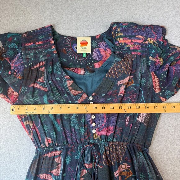 Farm Rio Small Boho Floral Long‎ Sleeve Maxi Dress Ruffles River Creatures FLAW - Picture 10 of 16